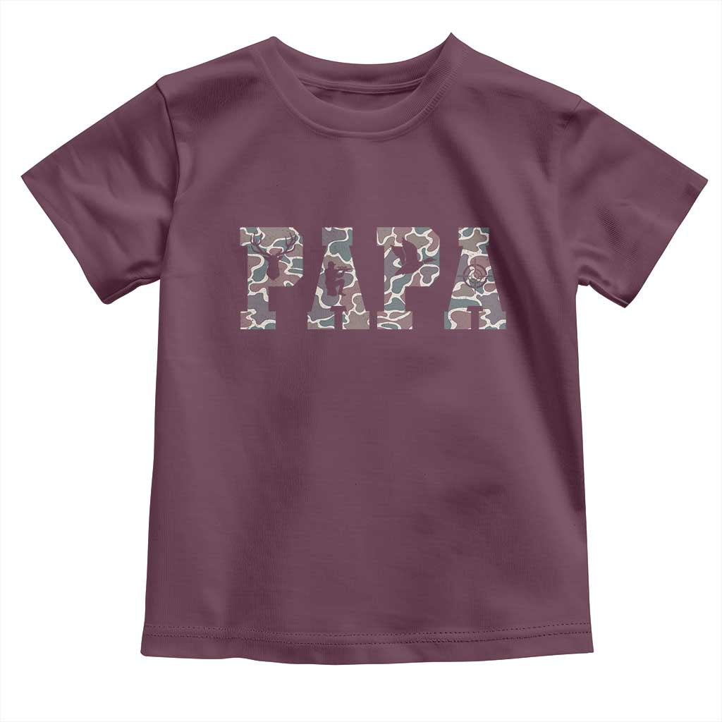 Funny Papa Hunting Toddler T Shirt Deer Hunter Father's Day Camouflage Flag TS11 Maroon Print Your Wear