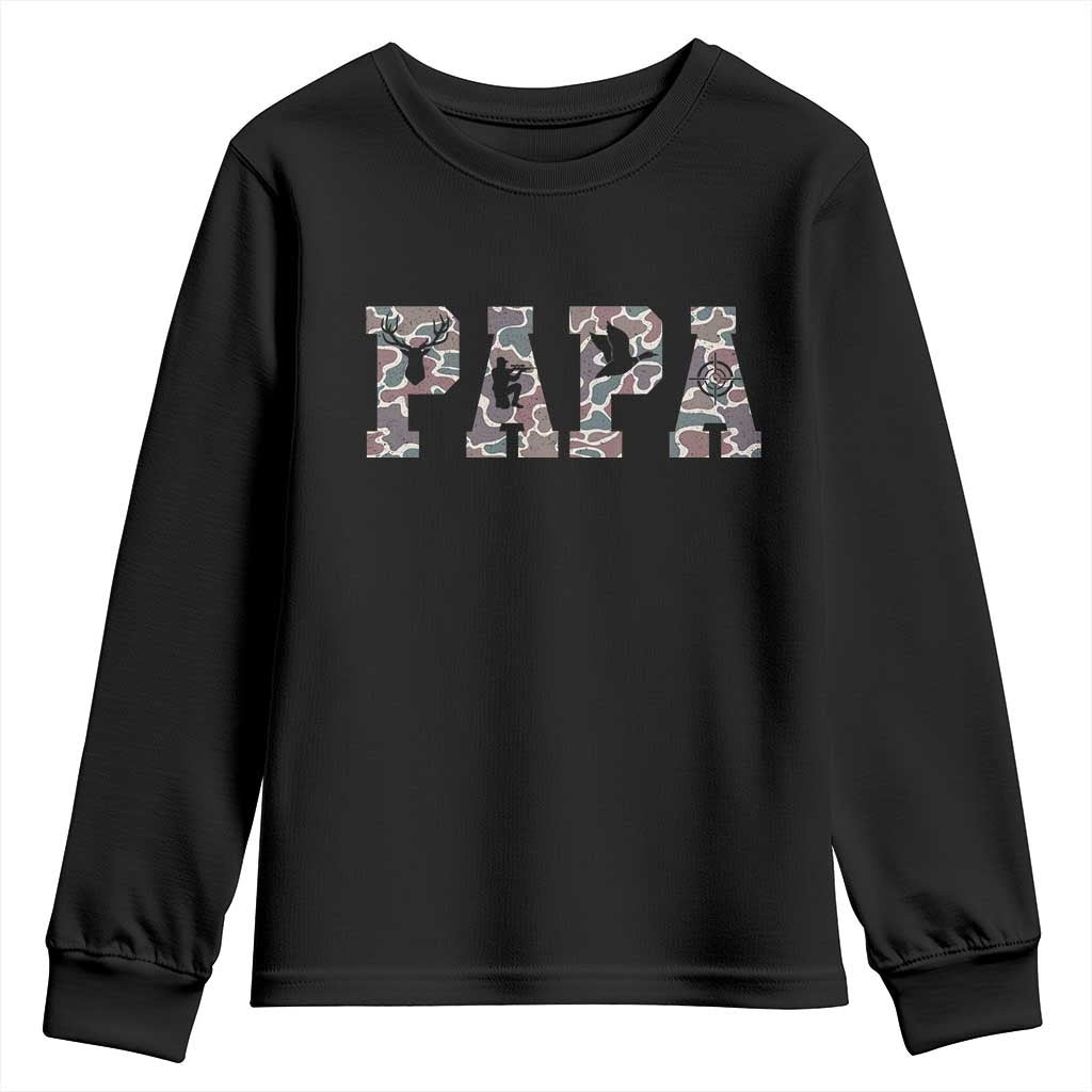 Funny Papa Hunting Youth Sweatshirt Deer Hunter Father's Day Camouflage Flag TS11 Black Print Your Wear