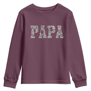 Funny Papa Hunting Youth Sweatshirt Deer Hunter Father's Day Camouflage Flag TS11 Maroon Print Your Wear