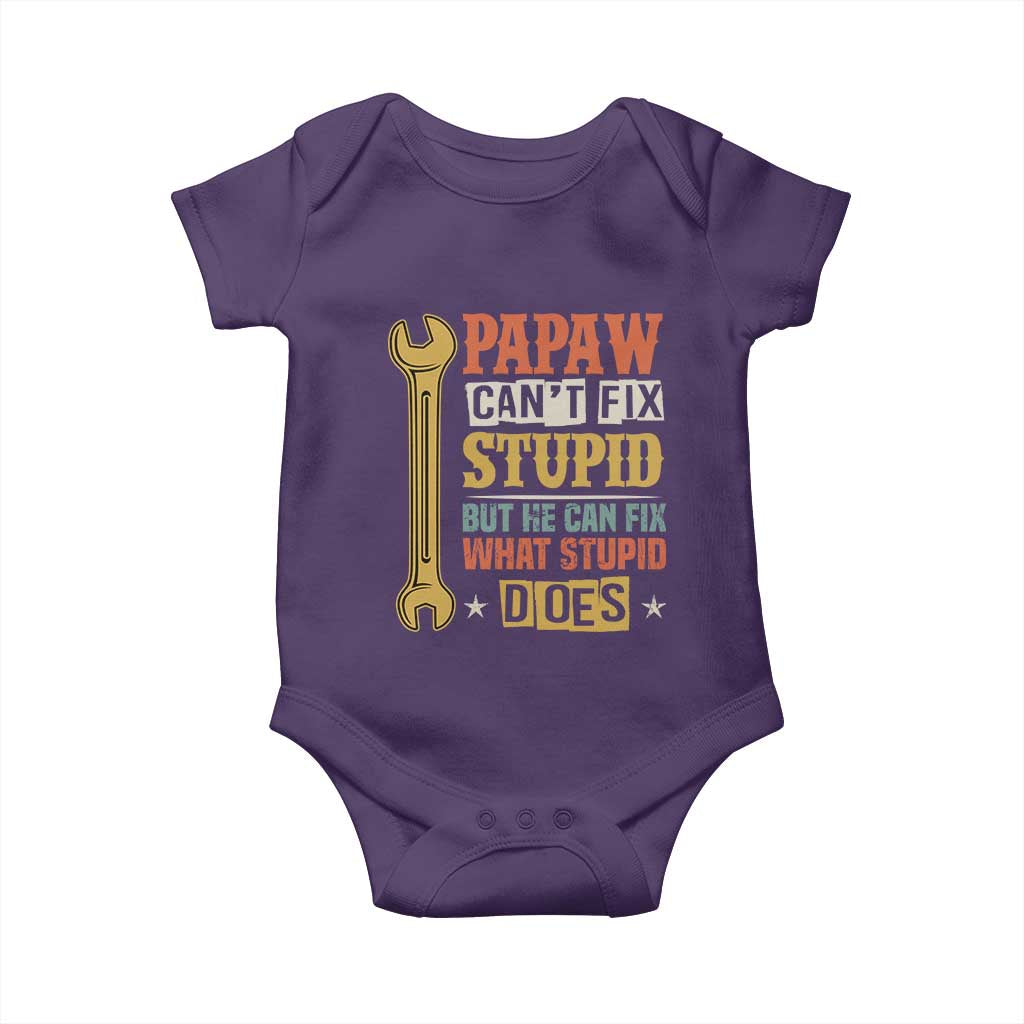Funny Papaw Can't Fix Stupid But He Can Fix What Stupid Does Baby Onesie Grandpa Father's Day TS11 Purple Print Your Wear