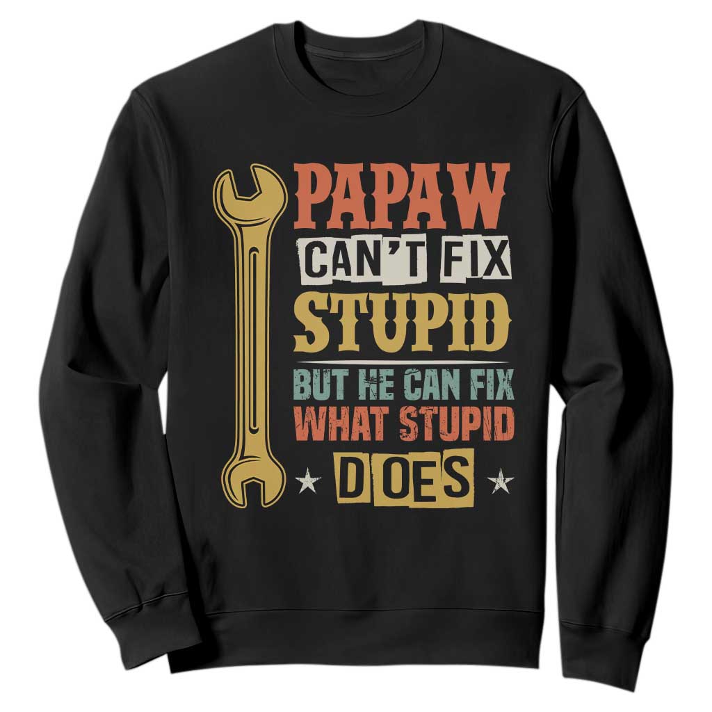 Funny Papaw Can't Fix Stupid But He Can Fix What Stupid Does Sweatshirt Grandpa Father's Day TS11 Black Print Your Wear