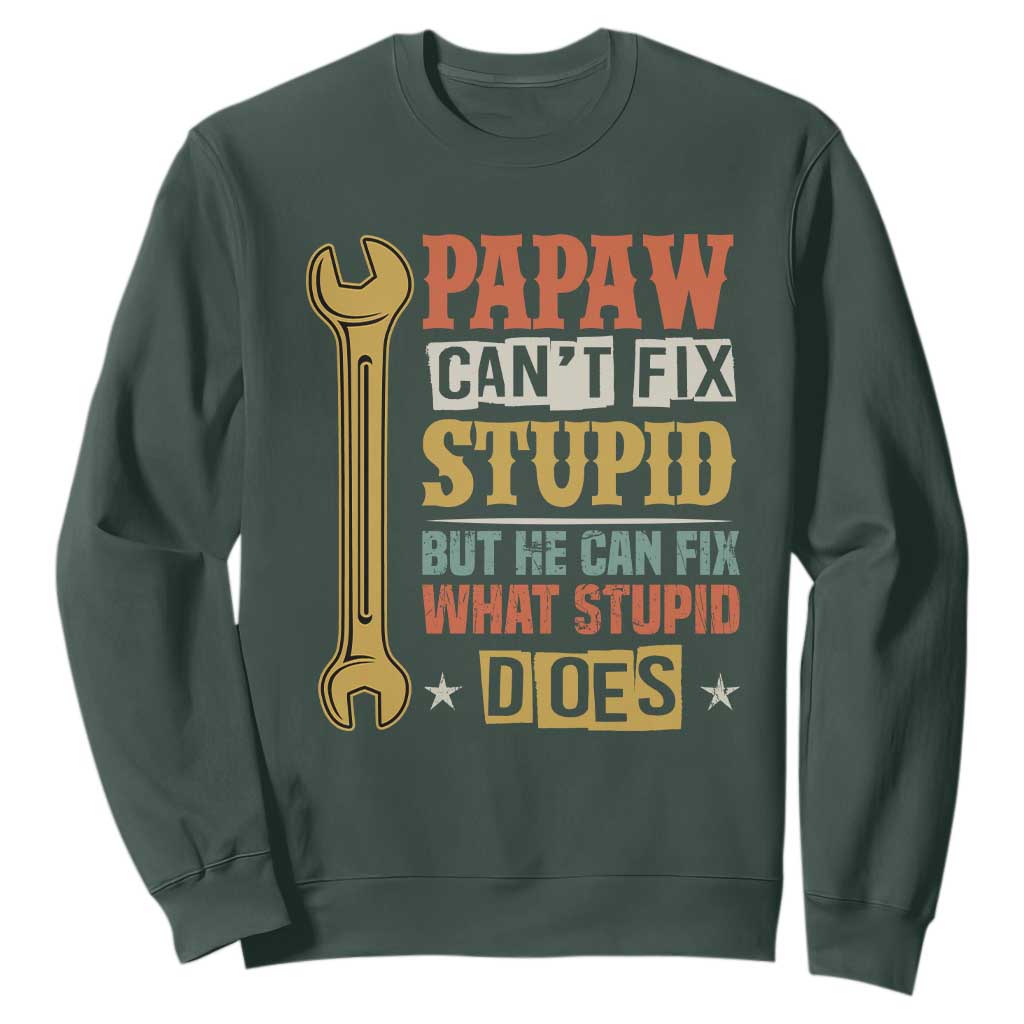 Funny Papaw Can't Fix Stupid But He Can Fix What Stupid Does Sweatshirt Grandpa Father's Day TS11 Dark Forest Green Print Your Wear