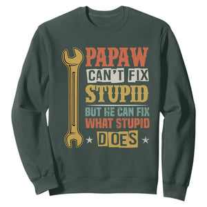 Funny Papaw Can't Fix Stupid But He Can Fix What Stupid Does Sweatshirt Grandpa Father's Day TS11 Dark Forest Green Print Your Wear