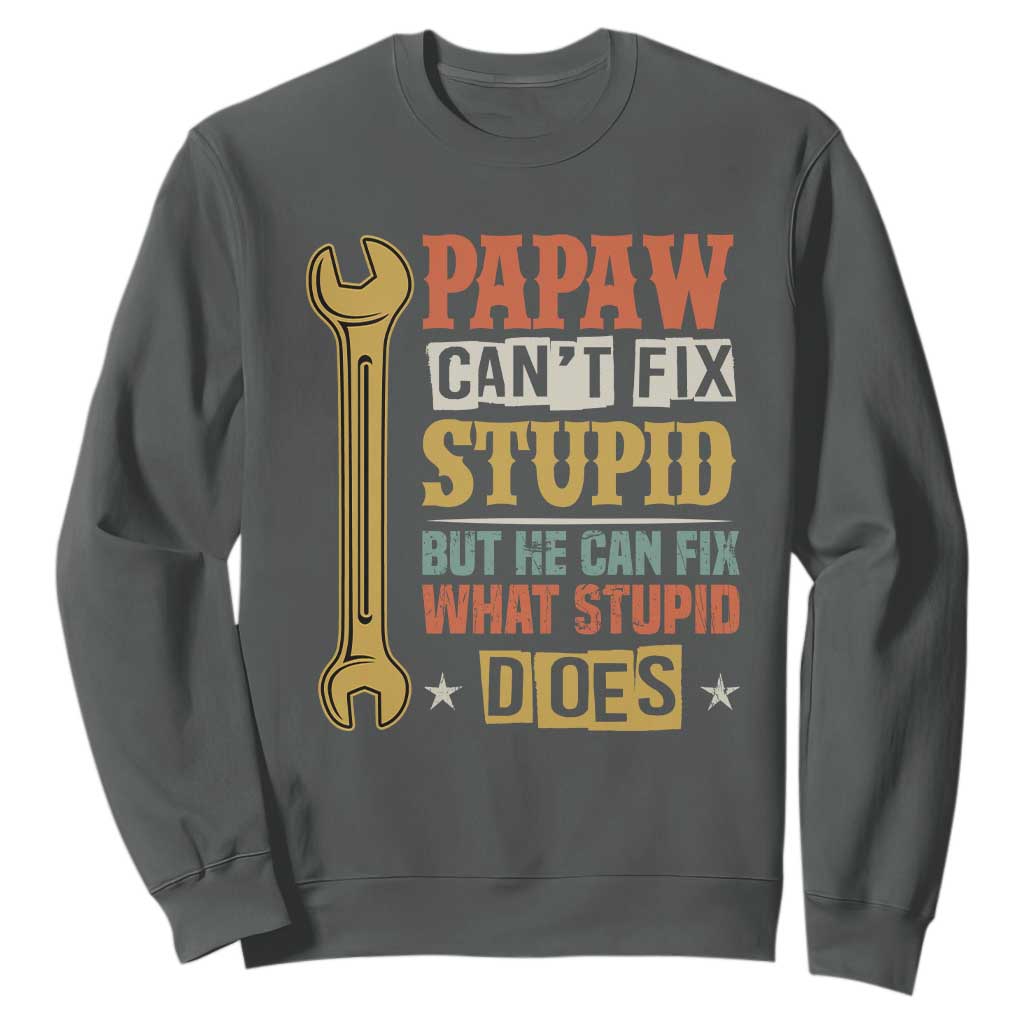 Funny Papaw Can't Fix Stupid But He Can Fix What Stupid Does Sweatshirt Grandpa Father's Day TS11 Dark Heather Print Your Wear
