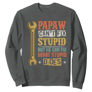 Funny Papaw Can't Fix Stupid But He Can Fix What Stupid Does Sweatshirt Grandpa Father's Day TS11 Dark Heather Print Your Wear