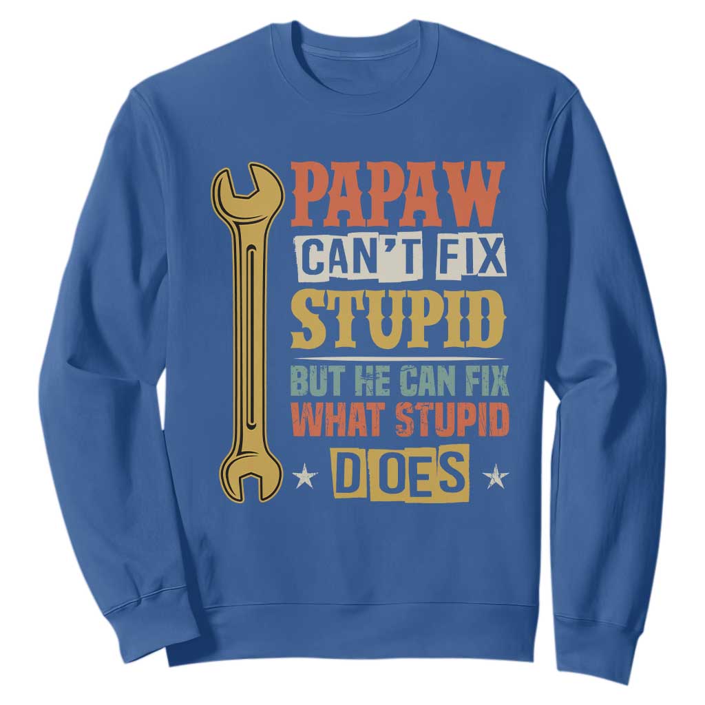 Funny Papaw Can't Fix Stupid But He Can Fix What Stupid Does Sweatshirt Grandpa Father's Day TS11 Royal Blue Print Your Wear