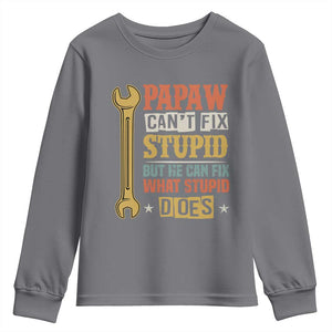 Funny Papaw Can't Fix Stupid But He Can Fix What Stupid Does Youth Sweatshirt Grandpa Father's Day TS11 Charcoal Print Your Wear