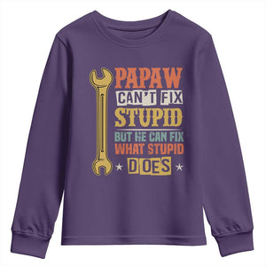 Funny Papaw Can't Fix Stupid But He Can Fix What Stupid Does Youth Sweatshirt Grandpa Father's Day TS11 Purple Print Your Wear