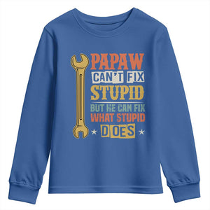 Funny Papaw Can't Fix Stupid But He Can Fix What Stupid Does Youth Sweatshirt Grandpa Father's Day TS11 Royal Blue Print Your Wear
