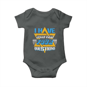 Funny Passover Baby Onesie Funny I Have More Than Four Questions Passover Kids TS02 Dark Heather Print Your Wear