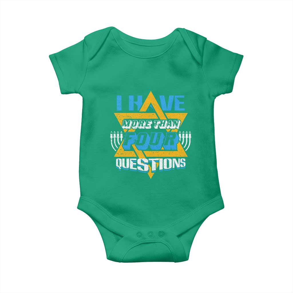 Funny Passover Baby Onesie Funny I Have More Than Four Questions Passover Kids TS02 Irish Green Print Your Wear