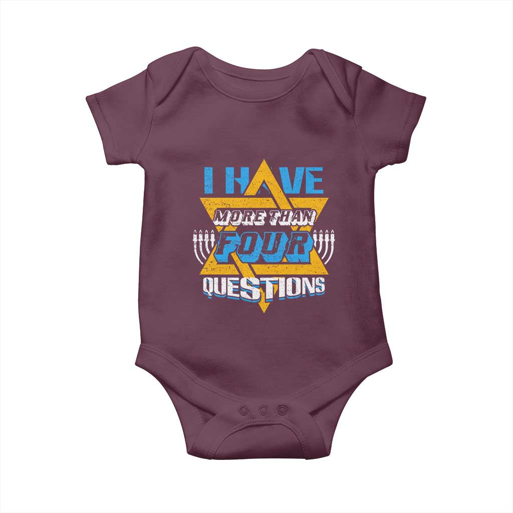 Funny Passover Baby Onesie Funny I Have More Than Four Questions Passover Kids TS02 Maroon Print Your Wear