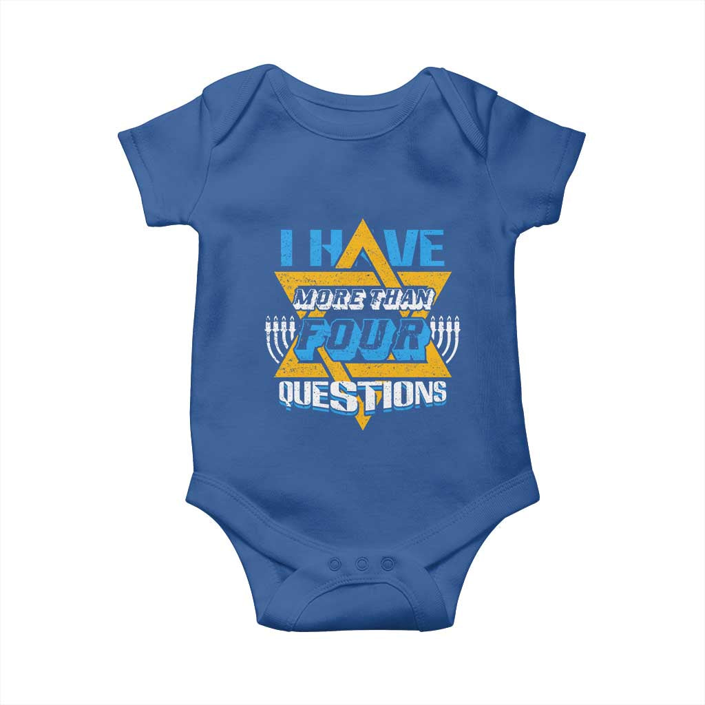Funny Passover Baby Onesie Funny I Have More Than Four Questions Passover Kids TS02 Royal Blue Print Your Wear