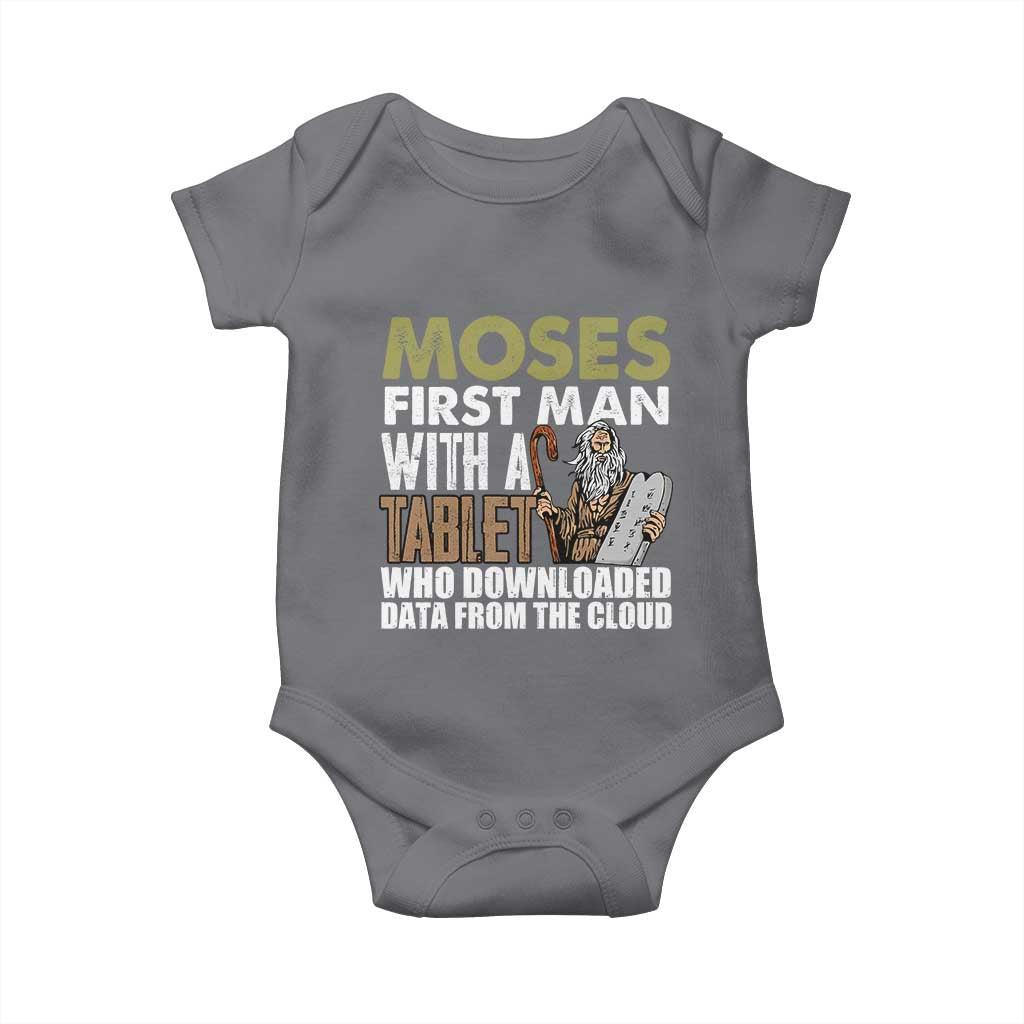 Funny Passover Jewish Tech Pun Baby Onesie Moses First Man with a Tablet Who Downloaded Data from the Cloud TS02 Charcoal Print Your Wear