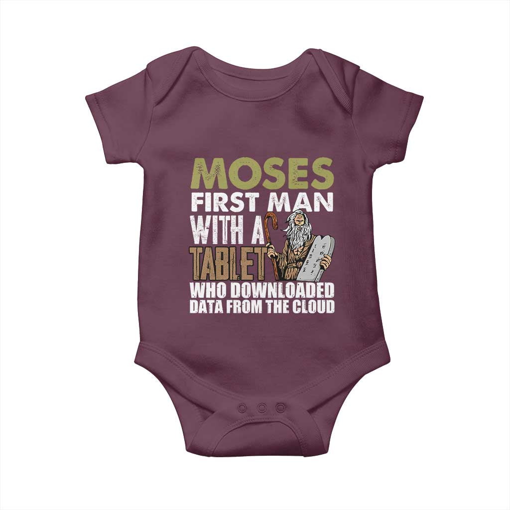 Funny Passover Jewish Tech Pun Baby Onesie Moses First Man with a Tablet Who Downloaded Data from the Cloud TS02 Maroon Print Your Wear