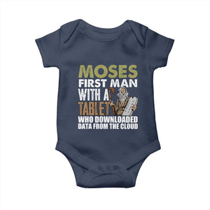 Funny Passover Jewish Tech Pun Baby Onesie Moses First Man with a Tablet Who Downloaded Data from the Cloud TS02 Navy Print Your Wear