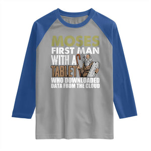 Funny Passover Jewish Tech Pun Raglan Shirt Moses First Man with a Tablet Who Downloaded Data from the Cloud TS02 Sport Gray Royal Print Your Wear