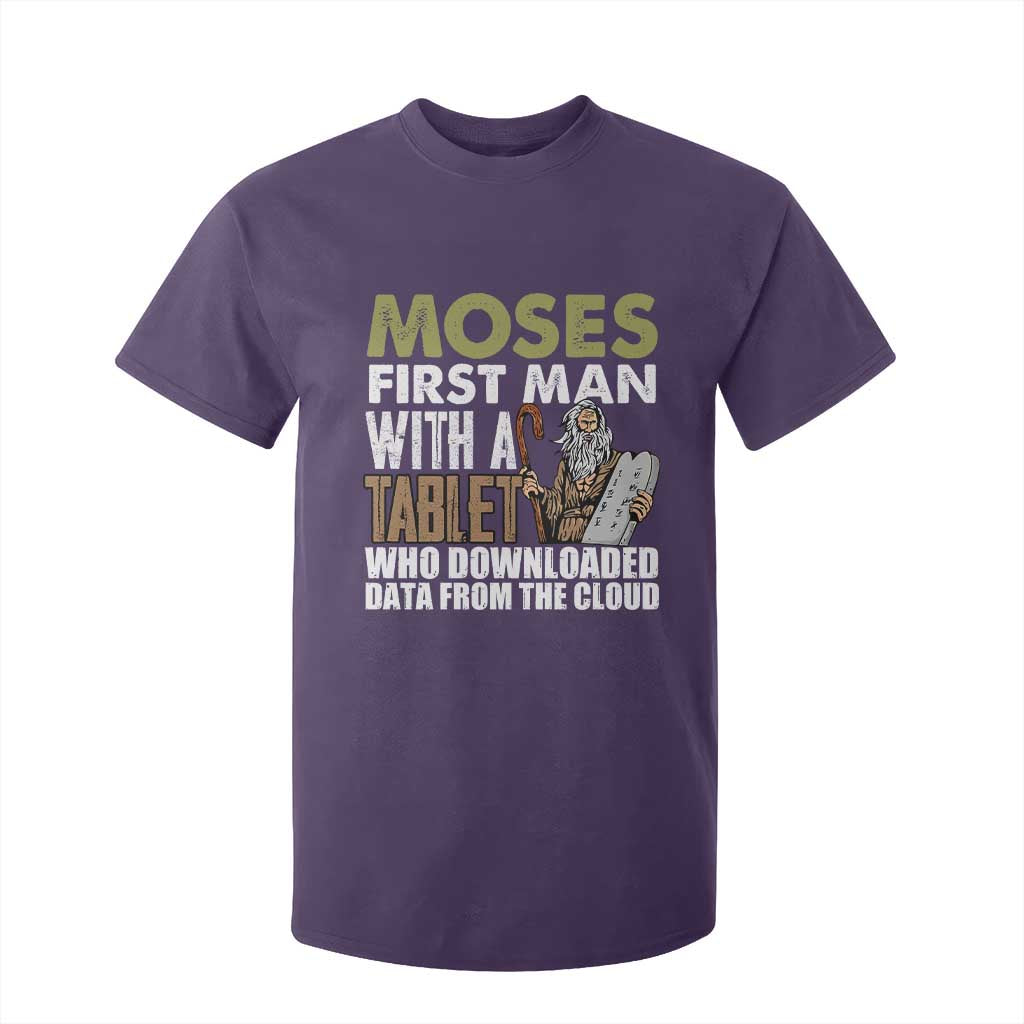Funny Passover Jewish Tech Pun T Shirt For Kid Moses First Man with a Tablet Who Downloaded Data from the Cloud TS02 Purple Print Your Wear