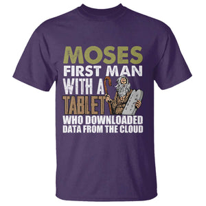 Funny Passover Jewish Tech Pun T Shirt Moses First Man with a Tablet Who Downloaded Data from the Cloud TS02 Purple Print Your Wear