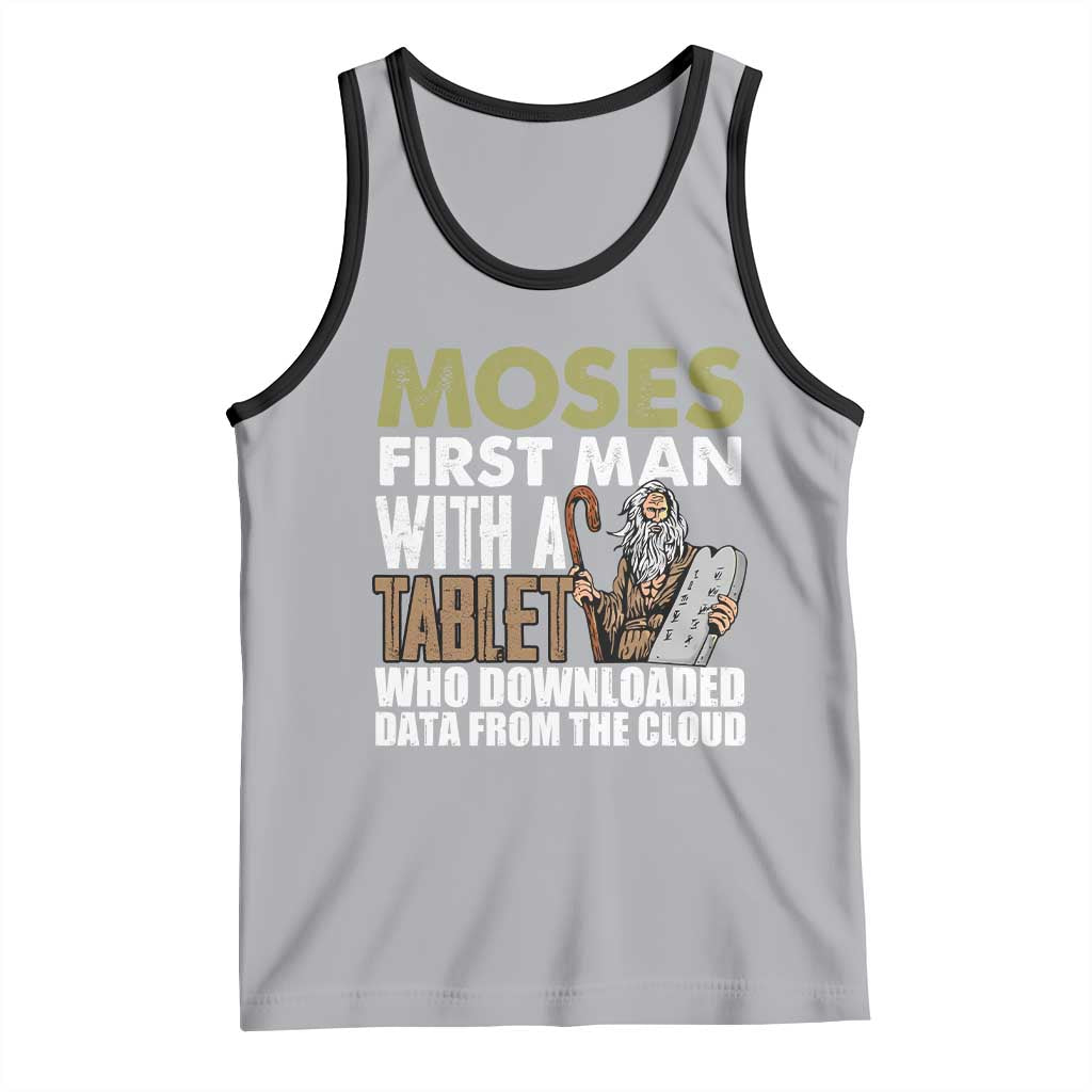 Funny Passover Jewish Tech Pun Tank Top Moses First Man with a Tablet Who Downloaded Data from the Cloud TS02 Athletic Heather Black Print Your Wear