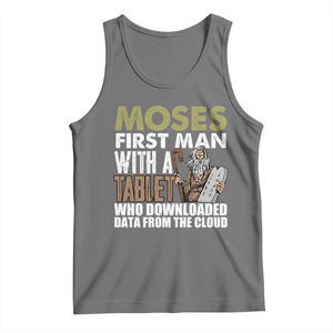 Funny Passover Jewish Tech Pun Tank Top Moses First Man with a Tablet Who Downloaded Data from the Cloud TS02 Black Heather Print Your Wear