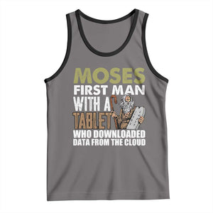 Funny Passover Jewish Tech Pun Tank Top Moses First Man with a Tablet Who Downloaded Data from the Cloud TS02 Deep Heather Black Print Your Wear