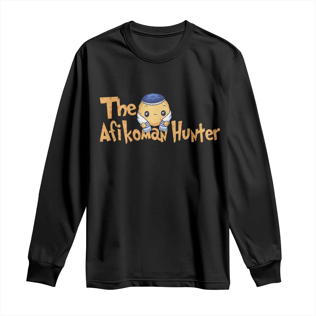 Funny Passover Long Sleeve Shirt Afikoman Hunter Jewish Family Seder Matzah TS02 Black Print Your Wear