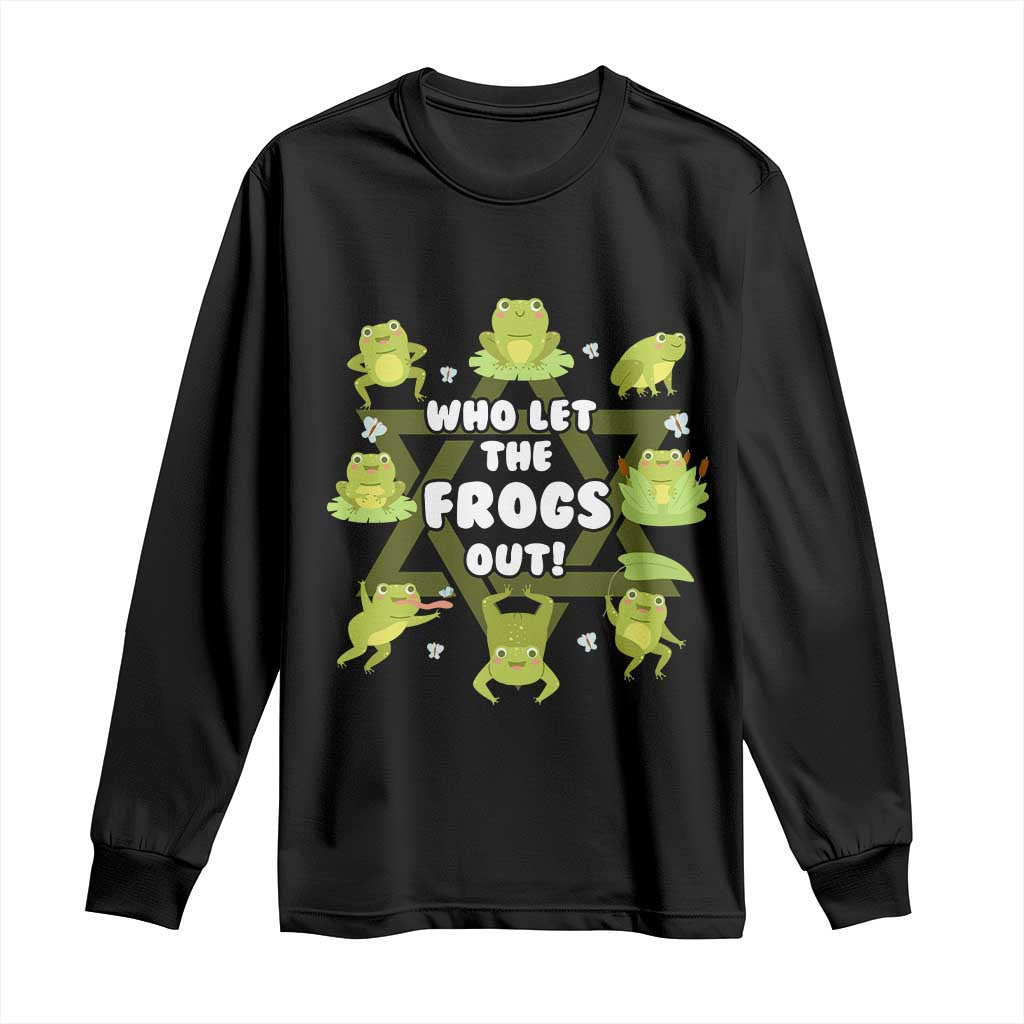 Funny Passover Long Sleeve Shirt Who Let the Frogs Out Jewish Seder Fami TS02 Black Print Your Wear