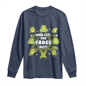 Funny Passover Long Sleeve Shirt Who Let the Frogs Out Jewish Seder Fami TS02 Navy Print Your Wear