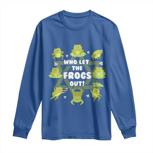 Funny Passover Long Sleeve Shirt Who Let the Frogs Out Jewish Seder Fami TS02 Royal Blue Print Your Wear