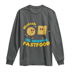 Funny Passover Matzah Long Sleeve Shirt The Original Fast Food Seder Jewish TS02 Dark Heather Print Your Wear