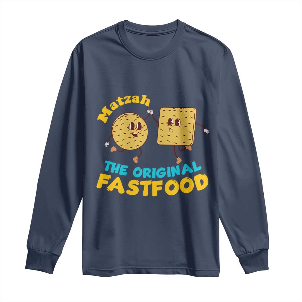 Funny Passover Matzah Long Sleeve Shirt The Original Fast Food Seder Jewish TS02 Navy Print Your Wear