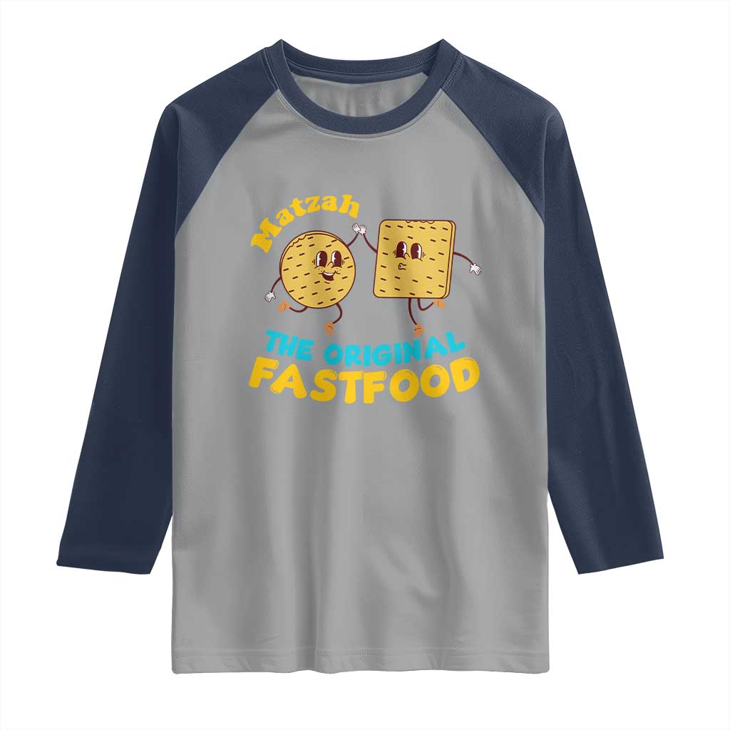 Funny Passover Matzah Raglan Shirt The Original Fast Food Seder Jewish TS02 Sport Gray Navy Print Your Wear