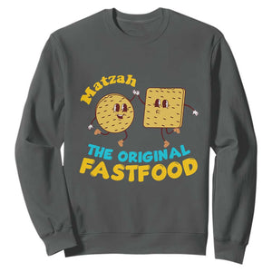 Funny Passover Matzah Sweatshirt The Original Fast Food Seder Jewish TS02 Dark Heather Print Your Wear