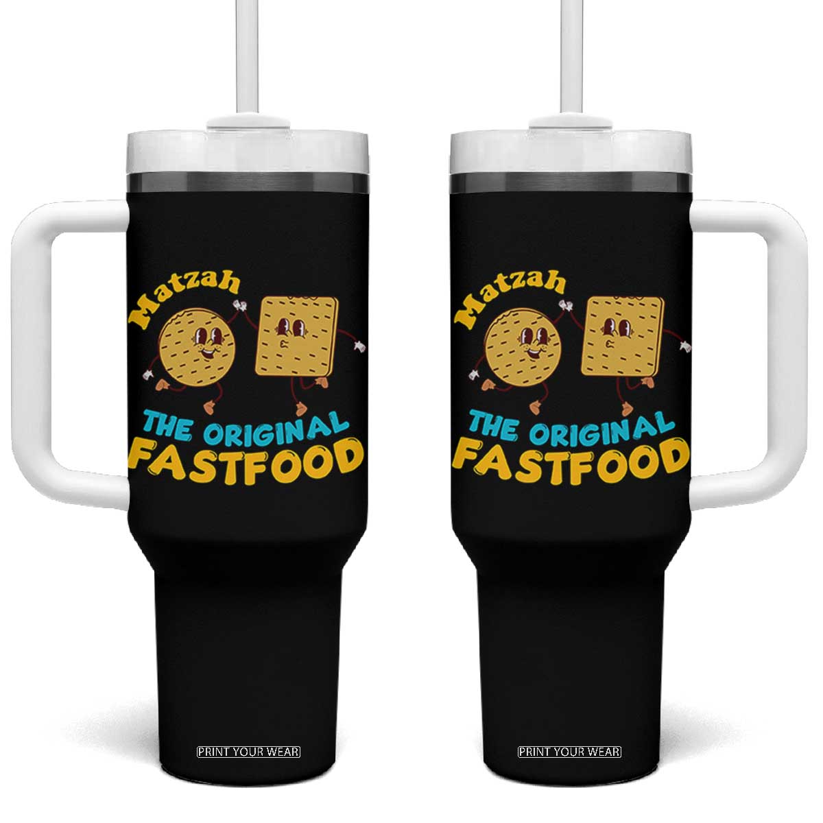 Funny Passover Matzah Tumbler With Handle The Original Fast Food Seder Jewish TS02 One Size: 40 oz Black Print Your Wear