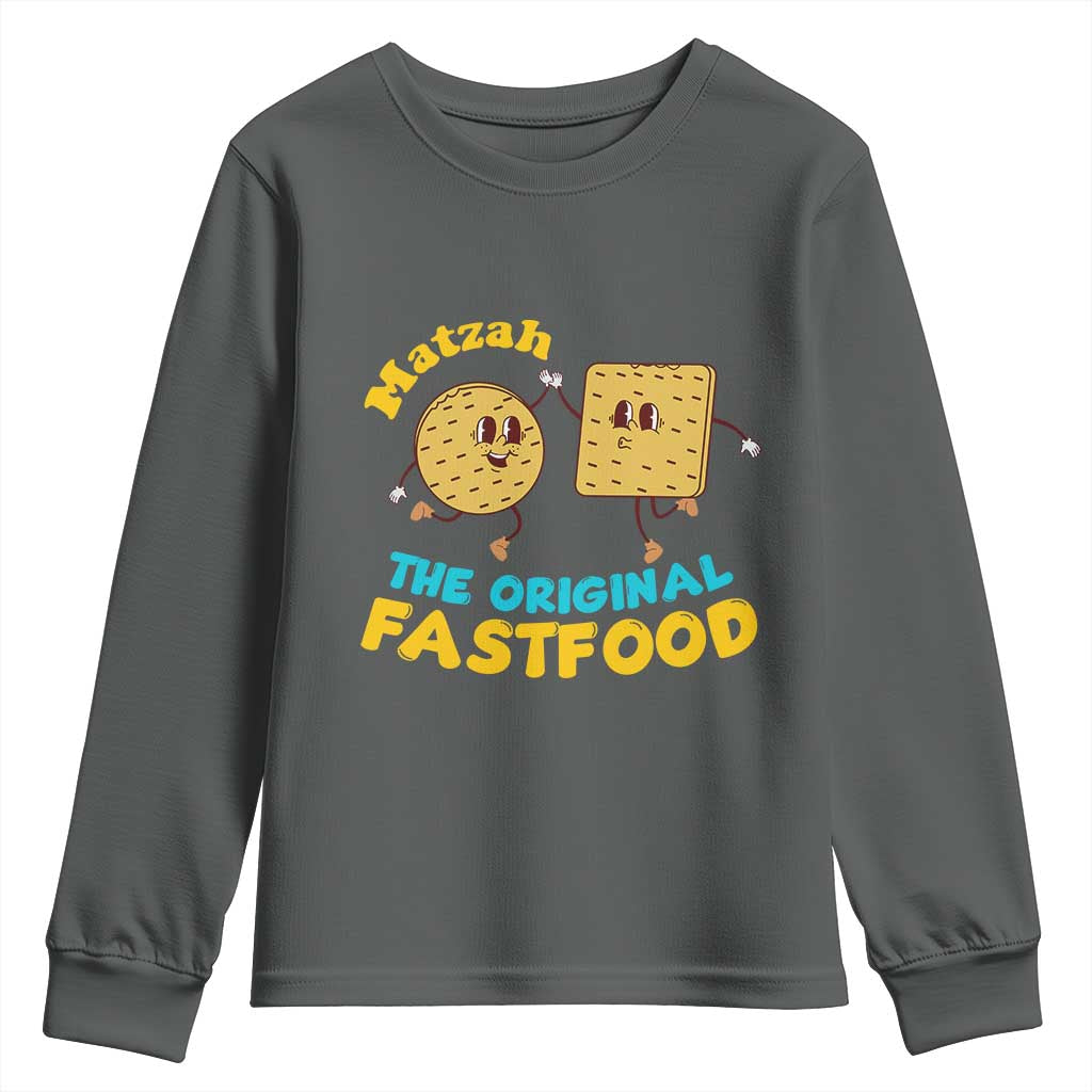 Funny Passover Matzah Youth Sweatshirt The Original Fast Food Seder Jewish TS02 Dark Heather Print Your Wear