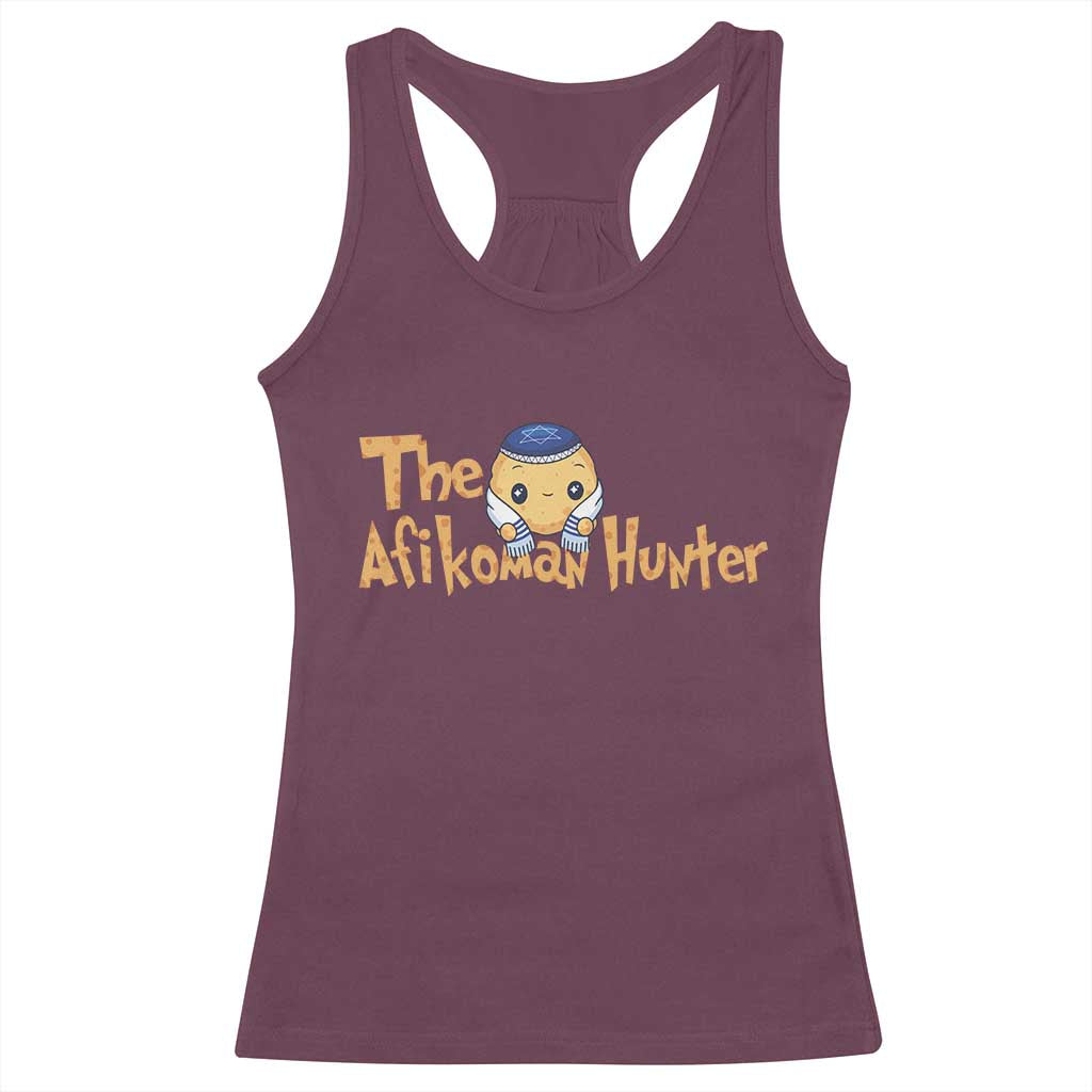Funny Passover Racerback Tank Top Afikoman Hunter Jewish Family Seder Matzah TS02 Maroon Print Your Wear