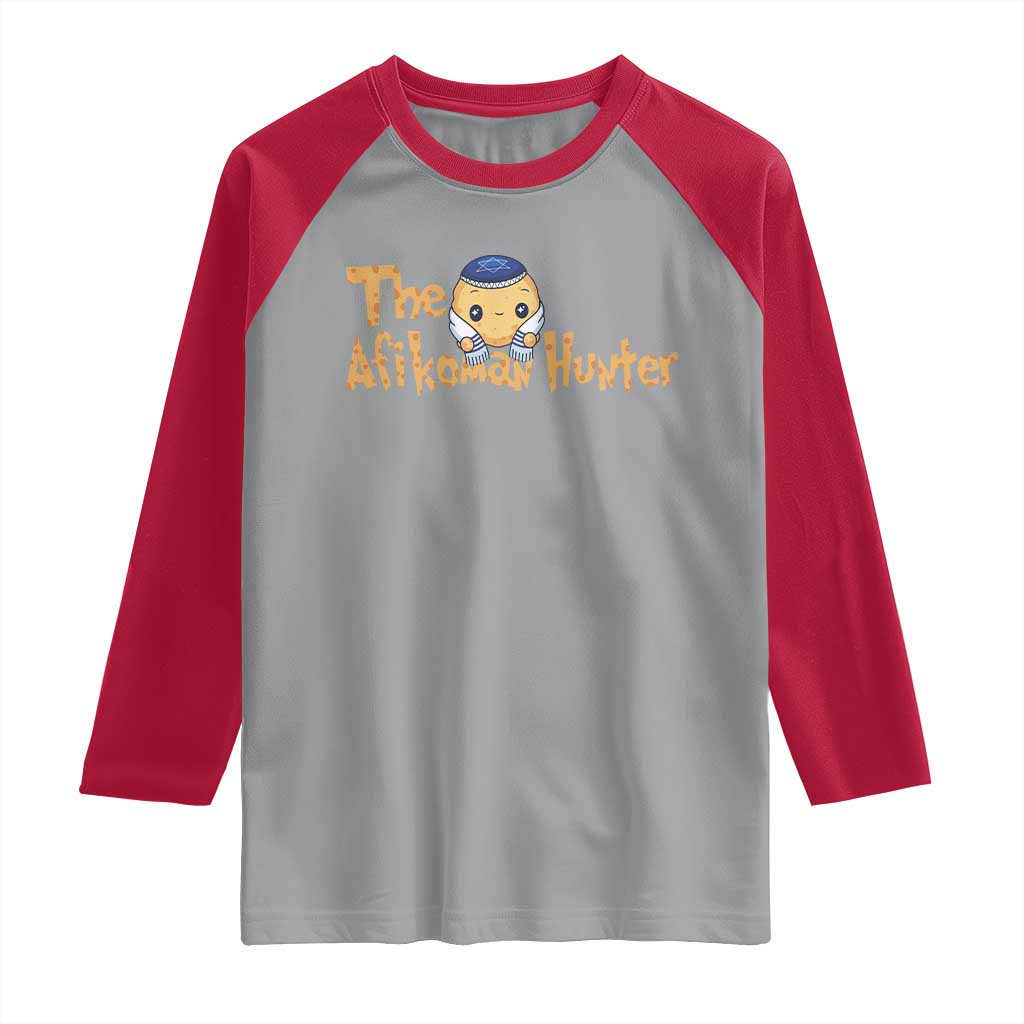 Funny Passover Raglan Shirt Afikoman Hunter Jewish Family Seder Matzah TS02 Sport Gray Red Print Your Wear