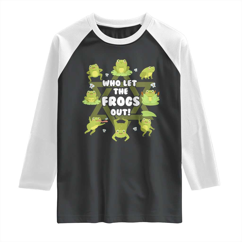 Funny Passover Raglan Shirt Who Let the Frogs Out Jewish Seder Fami TS02 Black White Print Your Wear