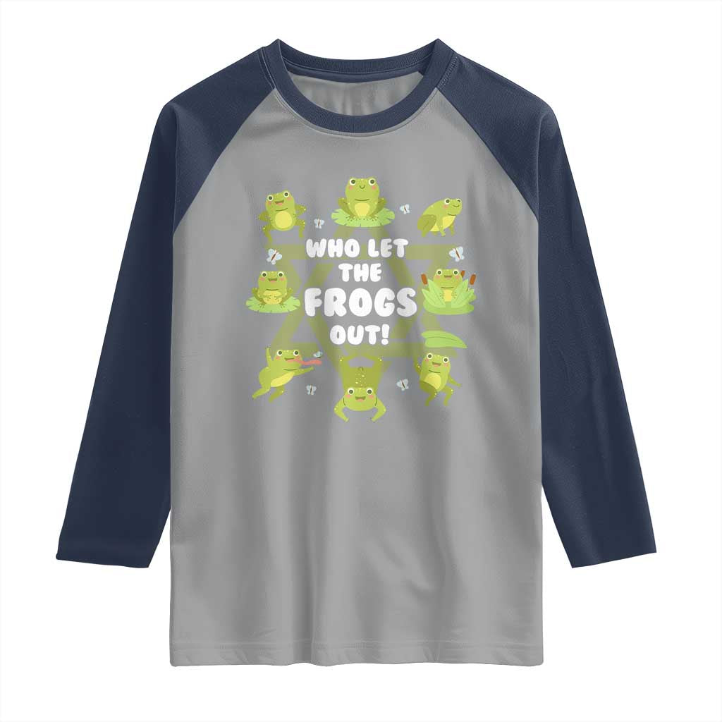 Funny Passover Raglan Shirt Who Let the Frogs Out Jewish Seder Fami TS02 Sport Gray Navy Print Your Wear