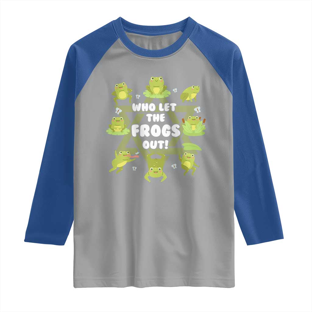 Funny Passover Raglan Shirt Who Let the Frogs Out Jewish Seder Fami TS02 Sport Gray Royal Print Your Wear