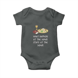 Funny Passover Seder Baby Onesie What Happens At The Seder Stays At The Seder Jewish Holiday TS02 Dark Heather Print Your Wear