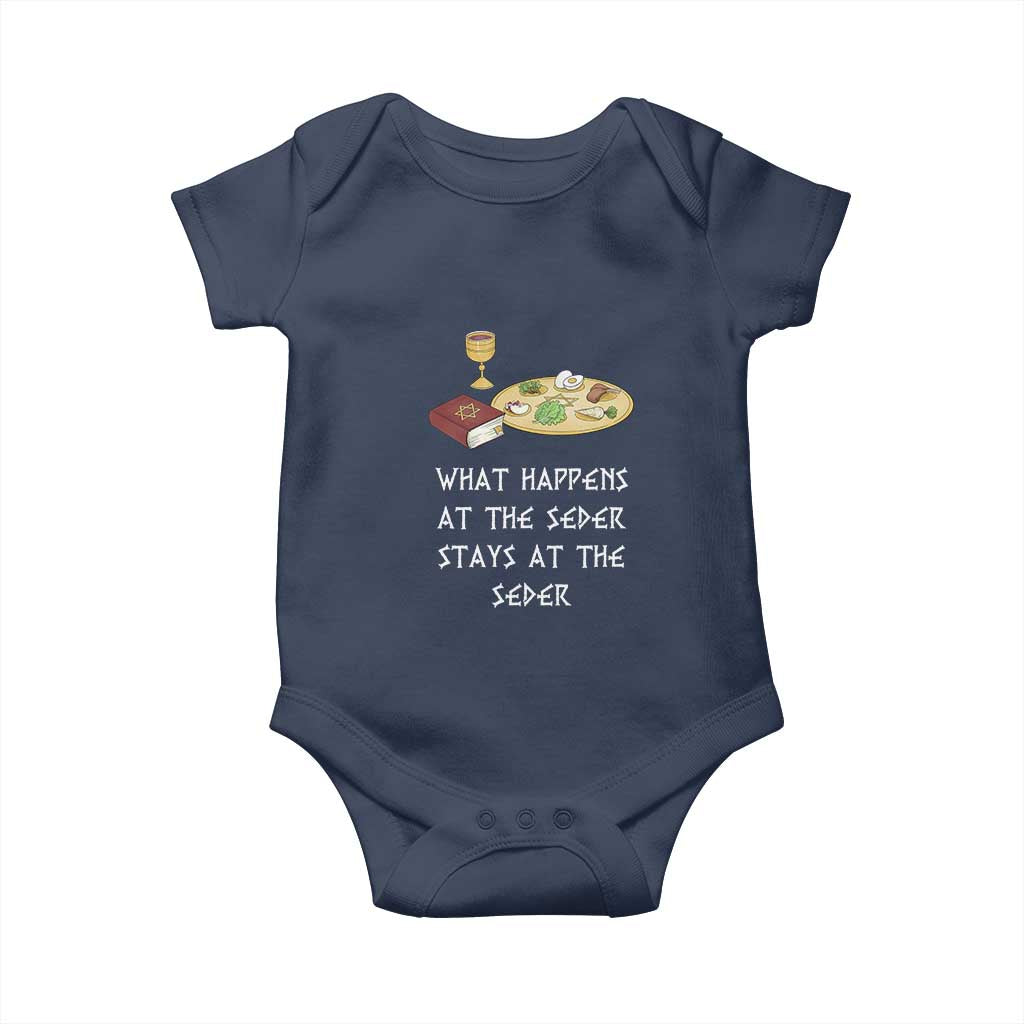 Funny Passover Seder Baby Onesie What Happens At The Seder Stays At The Seder Jewish Holiday TS02 Navy Print Your Wear