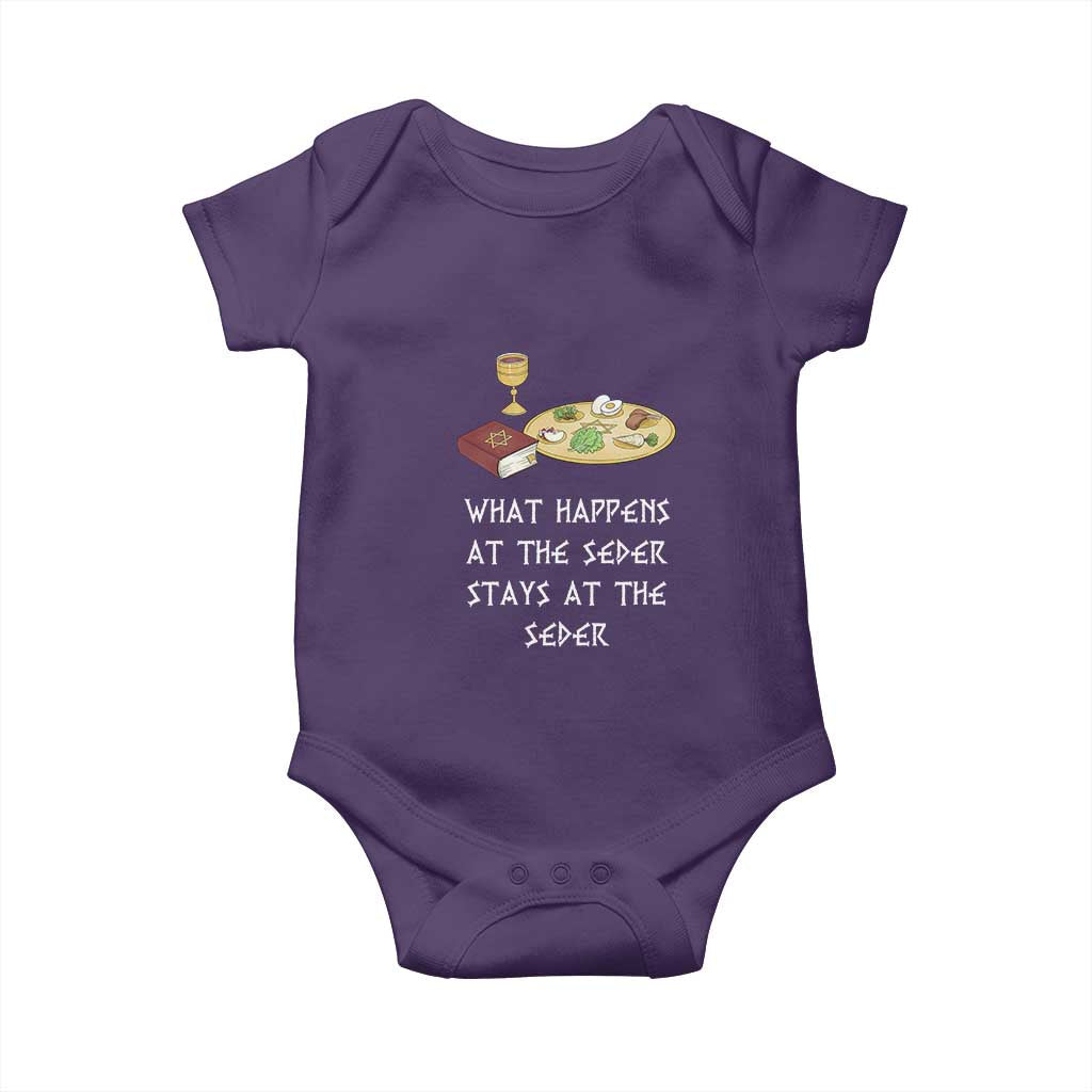 Funny Passover Seder Baby Onesie What Happens At The Seder Stays At The Seder Jewish Holiday TS02 Purple Print Your Wear
