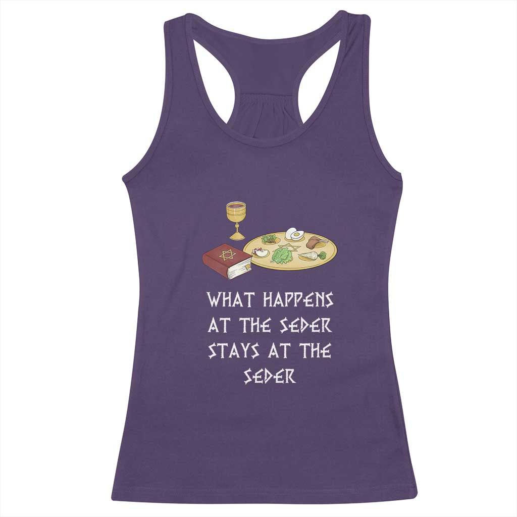 Funny Passover Seder Racerback Tank Top What Happens At The Seder Stays At The Seder Jewish Holiday TS02 Purple Print Your Wear
