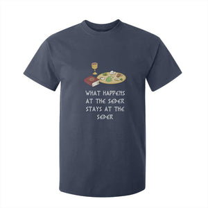 Funny Passover Seder T Shirt For Kid What Happens At The Seder Stays At The Seder Jewish Holiday TS02 Navy Print Your Wear