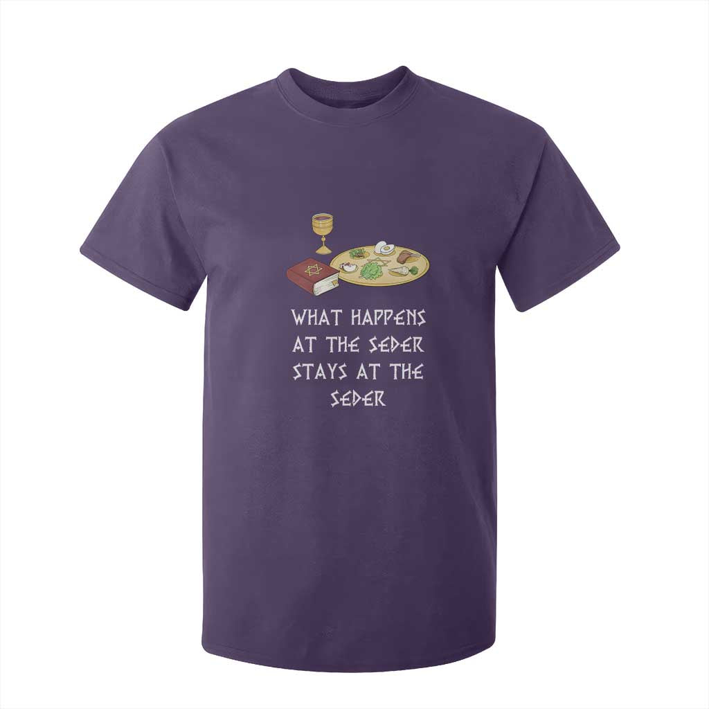Funny Passover Seder T Shirt For Kid What Happens At The Seder Stays At The Seder Jewish Holiday TS02 Purple Print Your Wear