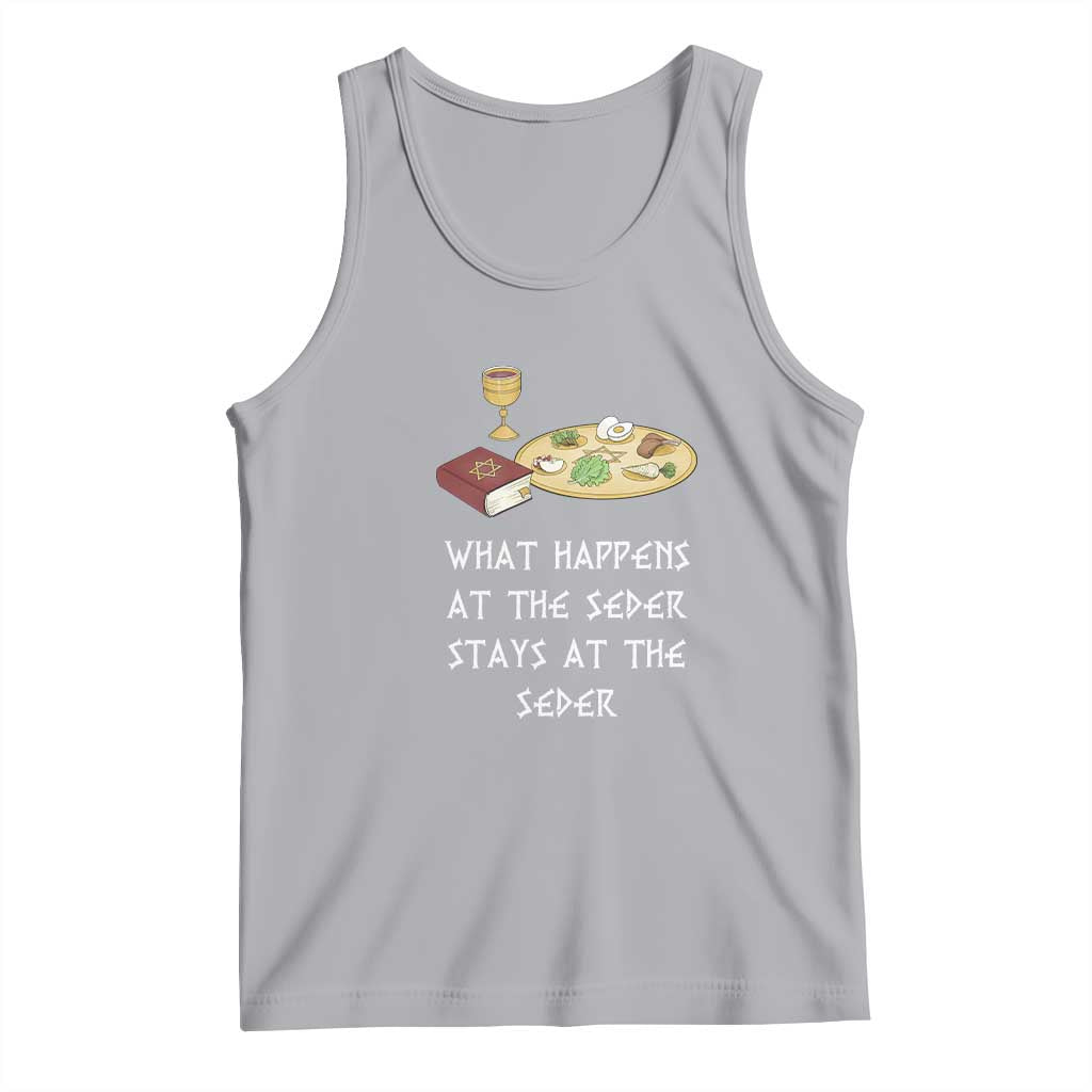 Funny Passover Seder Tank Top What Happens At The Seder Stays At The Seder Jewish Holiday TS02 Athletic Heather Print Your Wear