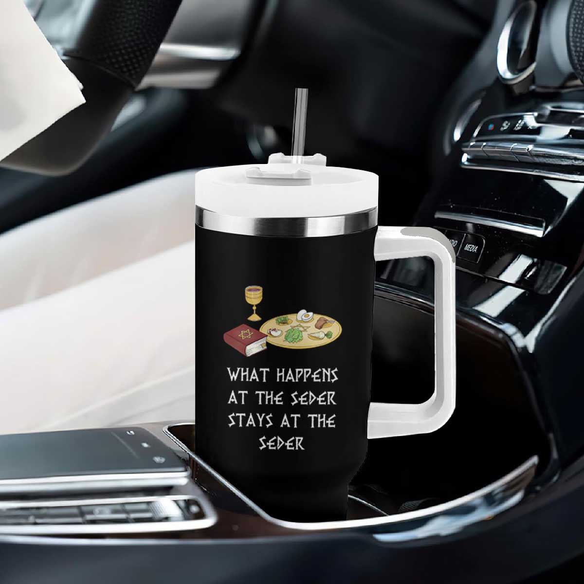 Funny Passover Seder Tumbler With Handle What Happens At The Seder Stays At The Seder Jewish Holiday TS02 Print Your Wear