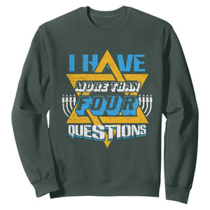 Funny Passover Sweatshirt Funny I Have More Than Four Questions Passover Kids TS02 Dark Forest Green Print Your Wear